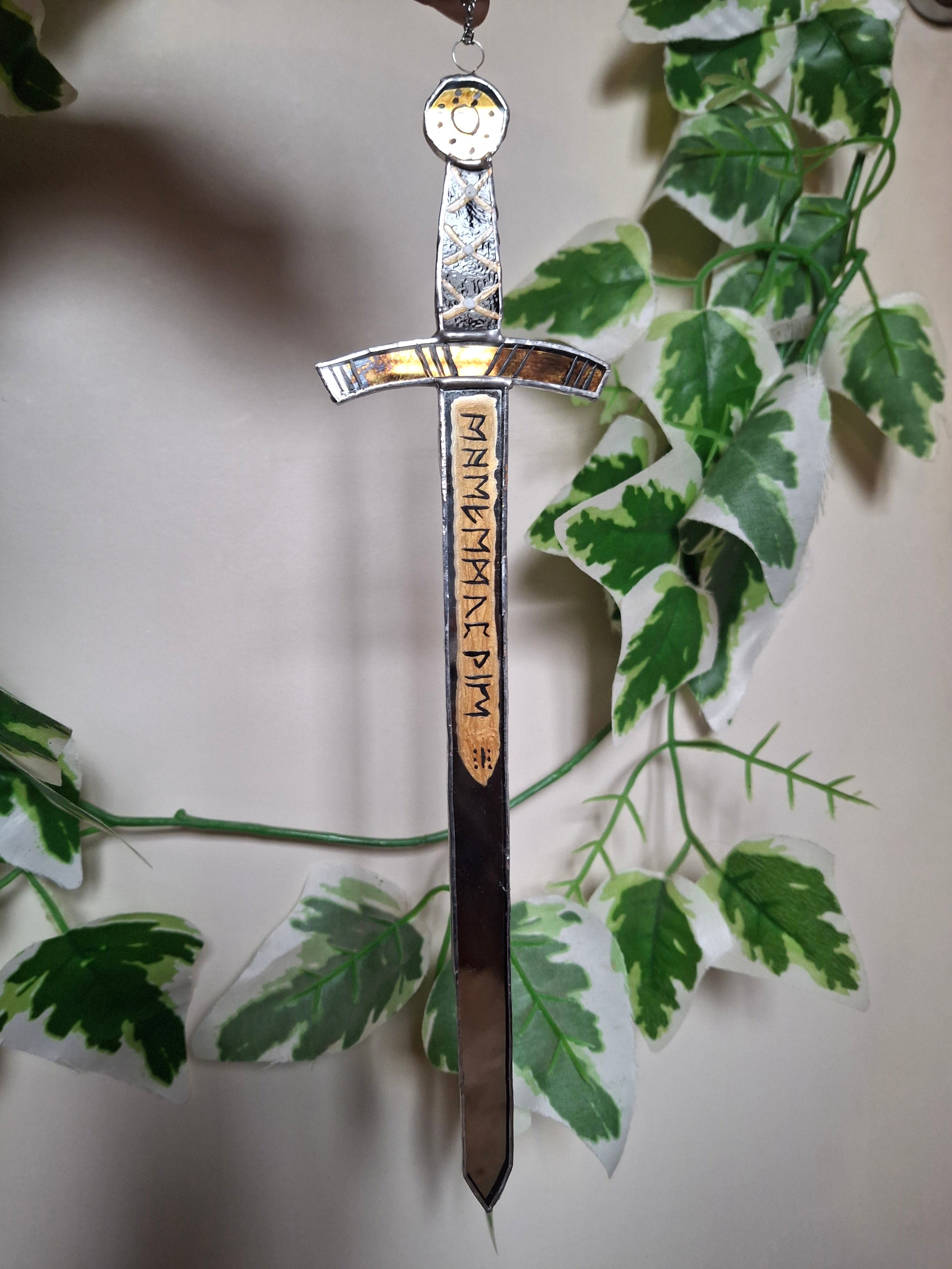 BBC Merlin- Escalibur sword mini stained glass - Medieval decor