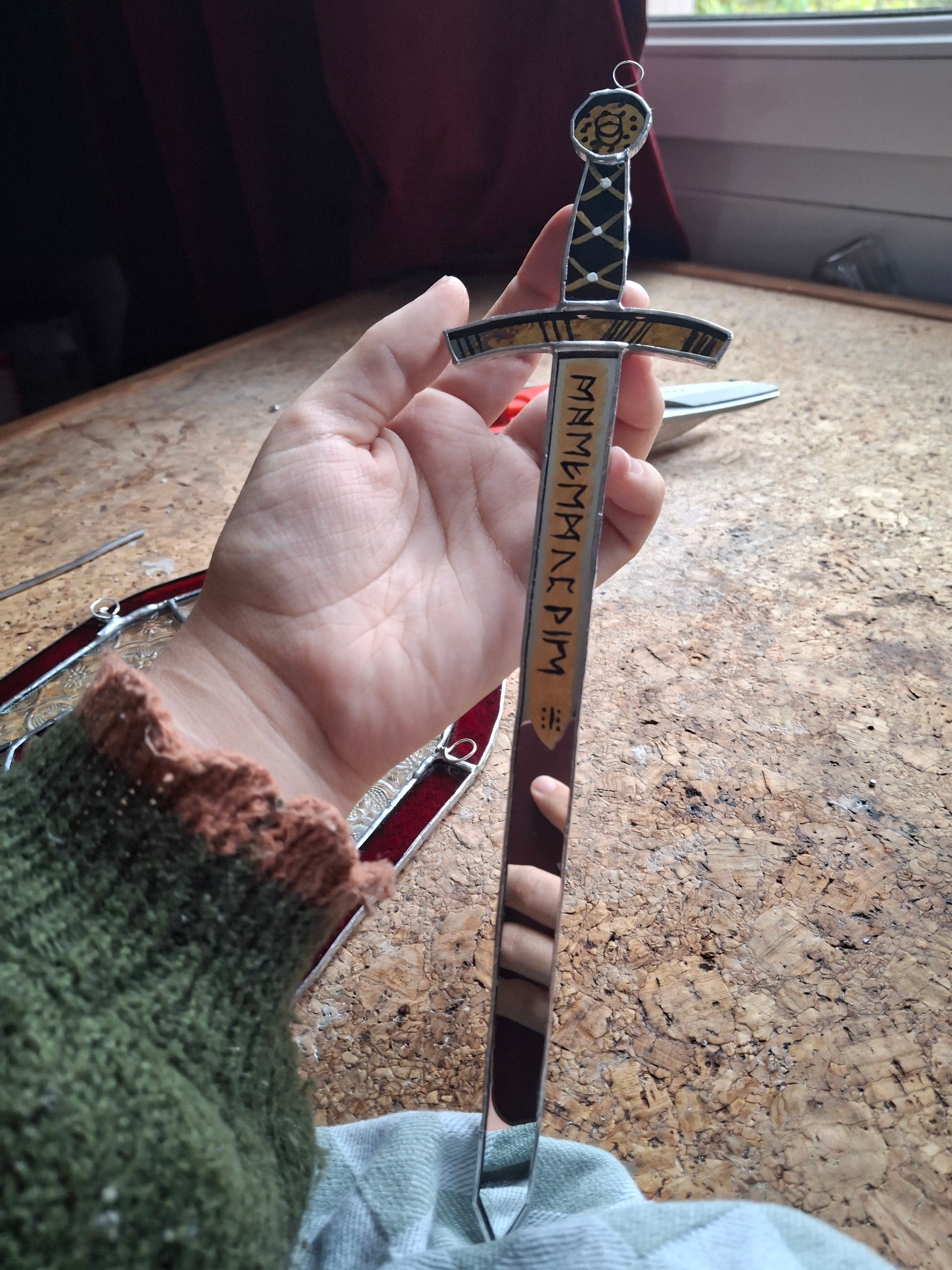 BBC Merlin- Escalibur sword mini stained glass - Medieval decor