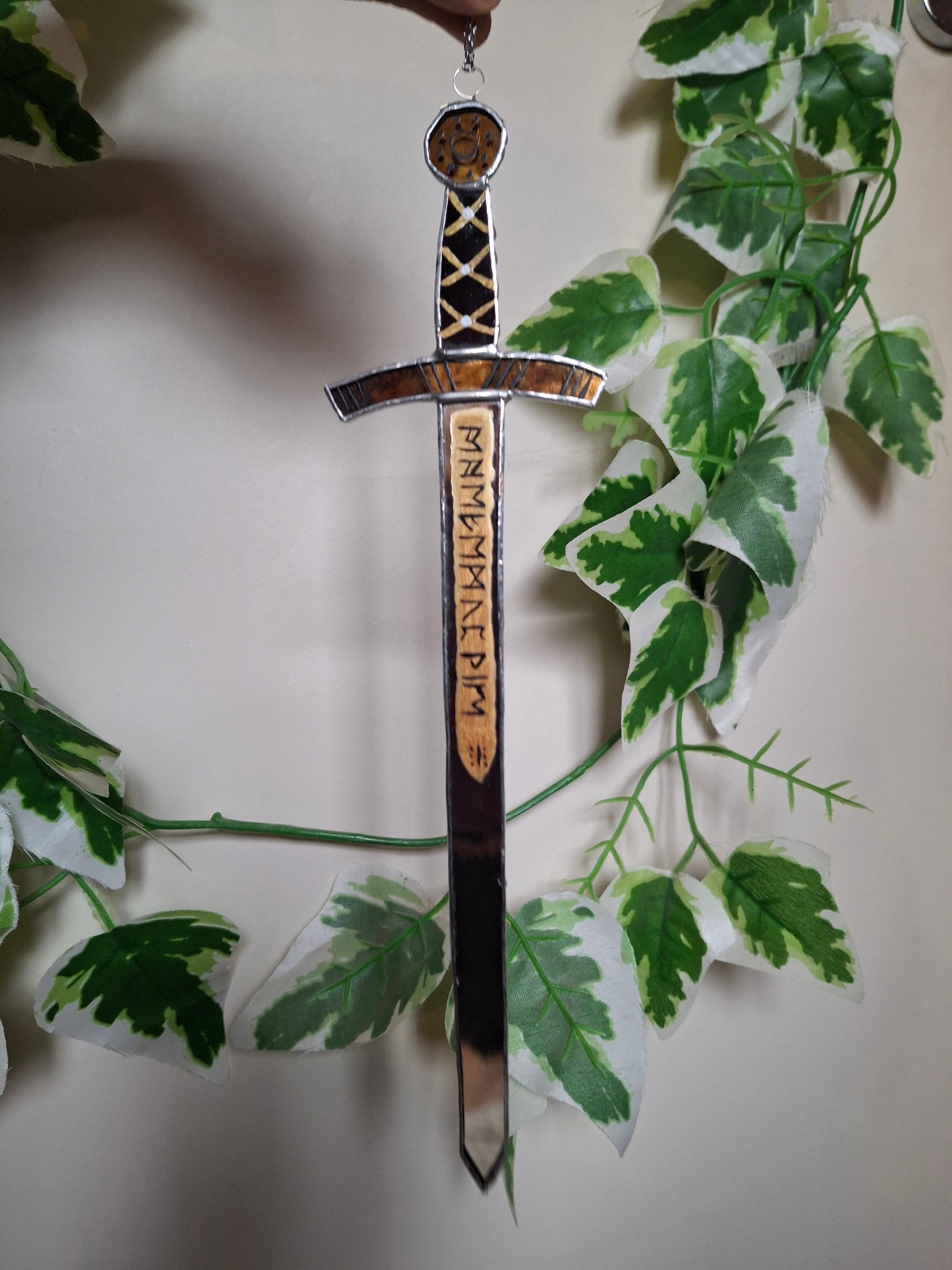 BBC Merlin- Escalibur sword mini stained glass - Medieval decor